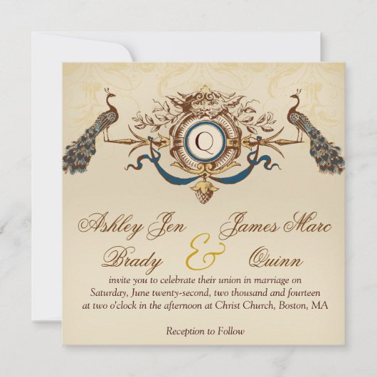 Invitations de mariage des Carrés de Peacock Vinta (Devant)