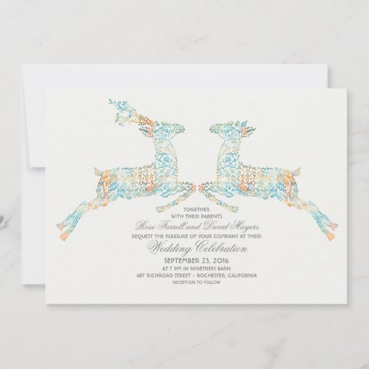 Invitations de mariage des cerfs de bois (Devant)