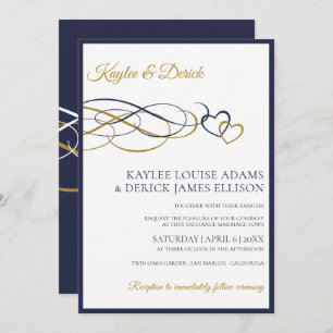 Invitations de mariage des coeurs   Dark Navy Blue