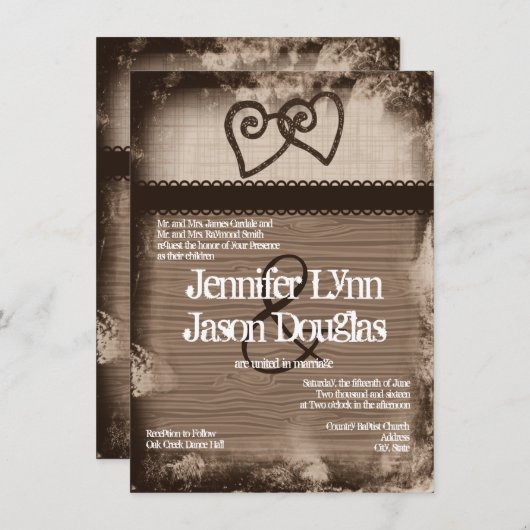 Invitations de mariage des coeurs entremêlés rusti (Devant / Derrière)