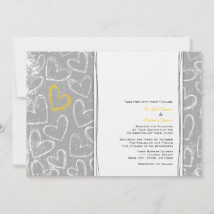 Invitations de mariage des coeurs gris et jaunes d