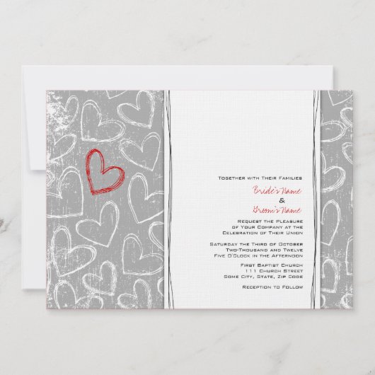 Invitations de mariage des Coeurs gris et rouge de (Devant)