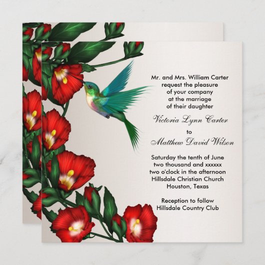 Invitations de mariage des colibris (Devant / Derrière)