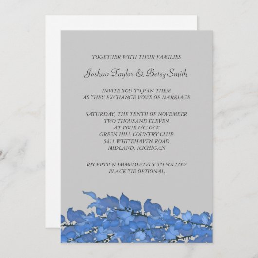 Invitations de mariage des Feuilles bleus (Devant / Derrière)