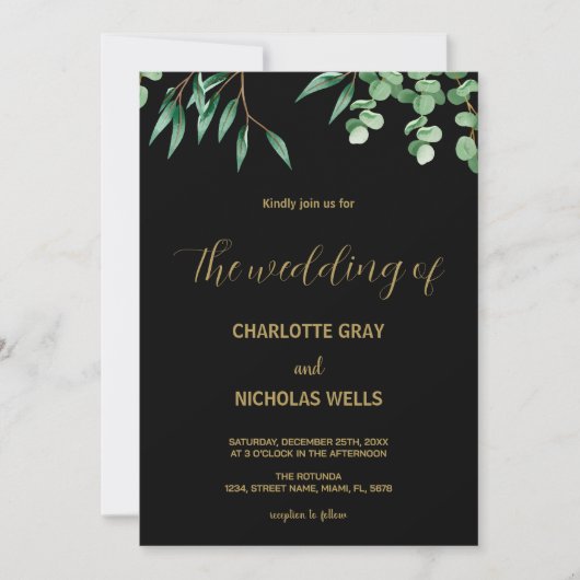 Invitations de mariage des feuilles d'arbre vert (Devant)