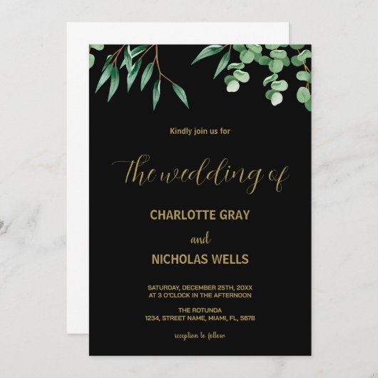 Invitations de mariage des feuilles d'arbre vert (Devant / Derrière)