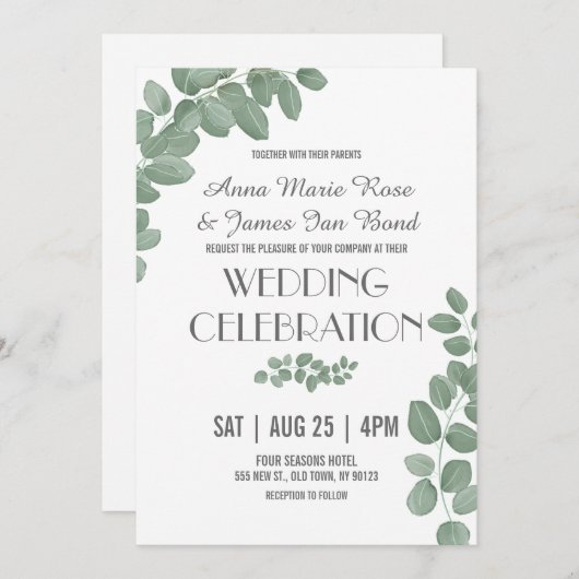 Invitations de mariage des Feuilles de l'Eucalyptu (Devant / Derrière)