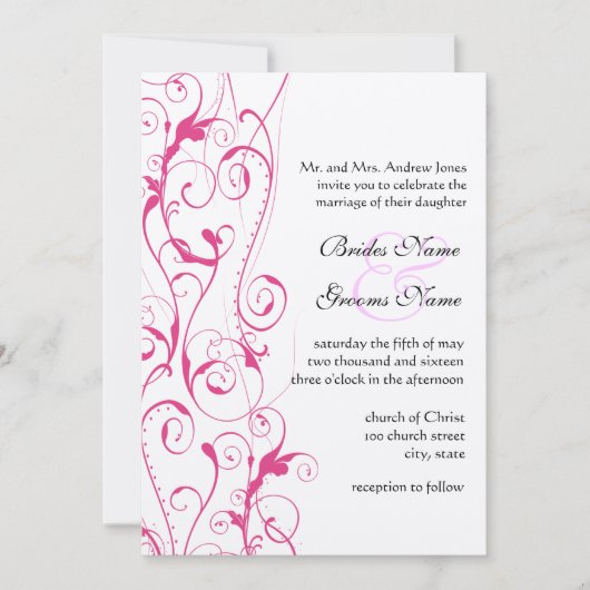 Invitations De Mariage Des Fils Roses (Devant)