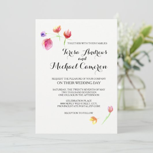 Invitations de mariage des fleurs d'aquarelle (Debout devant)