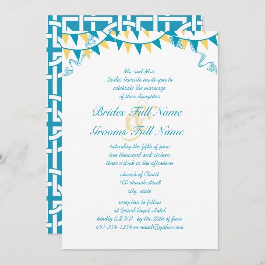 Invitations de mariage des mendiants bleus et jaun (Devant / Derrière)