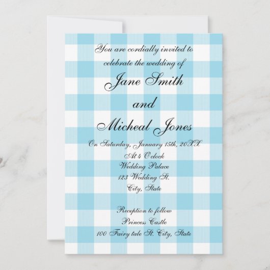 Invitations de mariage des motifs bleus en vichy (Devant)