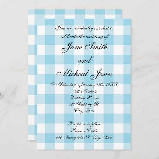 Invitations de mariage des motifs bleus en vichy (Devant / Derrière)