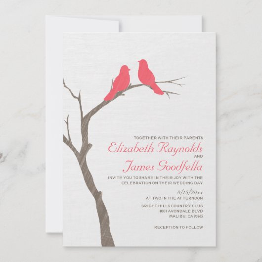 Invitations de mariage des oiseaux rouges modernes (Devant)
