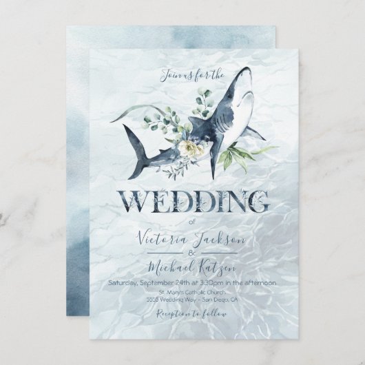 Invitations de mariage des requins tropicaux de l' (Devant / Derrière)