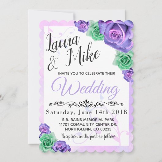 Invitations de mariage des Roses de Lavender et Mi (Devant)