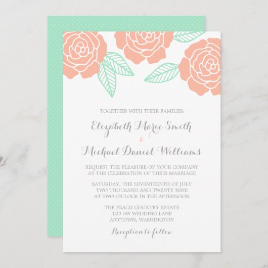 Invitations de mariage des Roses modernes Mint et (Devant / Derrière)