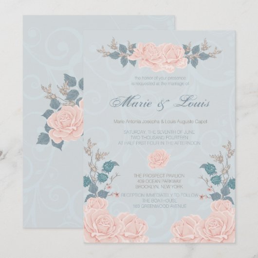 Invitations de mariage des Roses romantiques (Devant / Derrière)