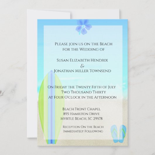 Invitations de mariage des surfeurs de plage (Devant)