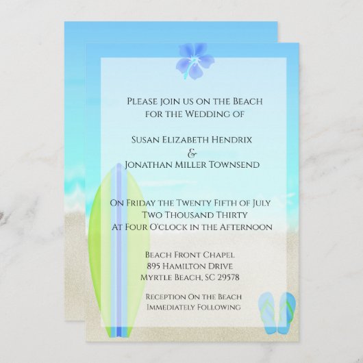 Invitations de mariage des surfeurs de plage (Devant / Derrière)