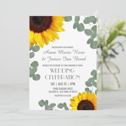 Invitations de mariage des tournesols rustiques (Debout devant)