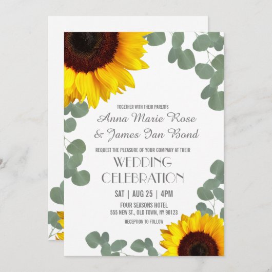 Invitations de mariage des tournesols rustiques (Devant / Derrière)