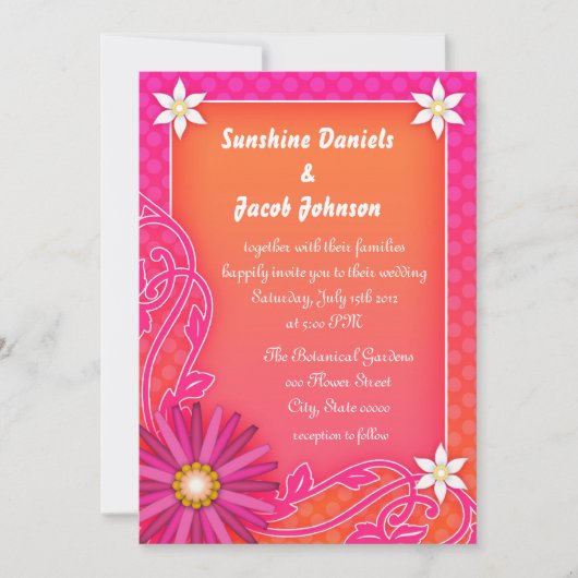 Invitations de mariage d'été rose et orange vif (Devant)
