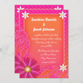 Invitations de mariage d'été rose et orange vif (Devant / Derrière)