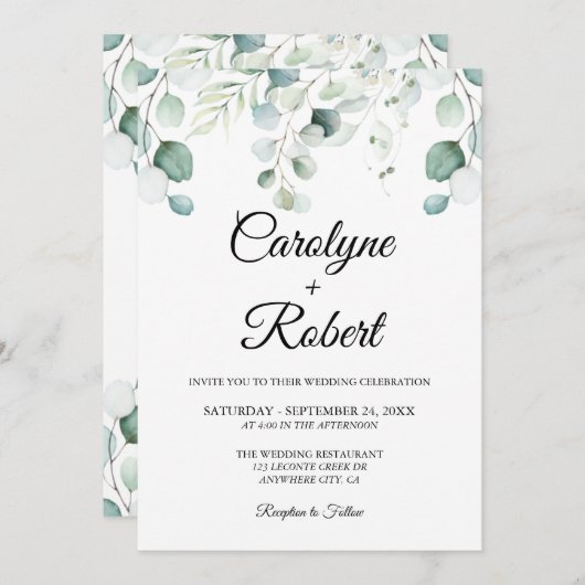 Invitations de mariage d'Eucalyptus imprimées (Devant / Derrière)