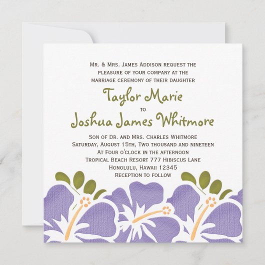 Invitations de mariage d'hibiscus pourpres (Devant)