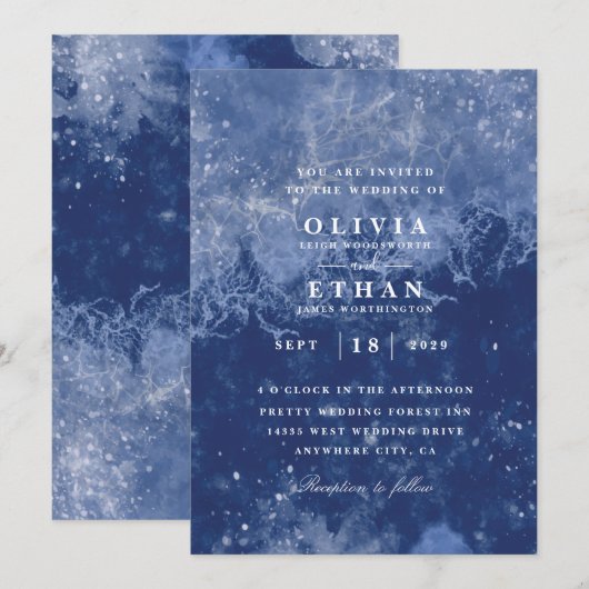 Invitations de mariage d'hiver bleu (Devant / Derrière)