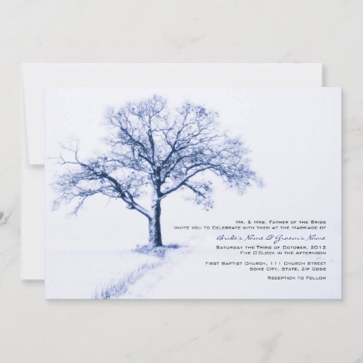 Invitations de mariage d'hiver bleu et blanc (Devant)