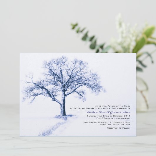 Invitations de mariage d'hiver bleu et blanc (Debout devant)