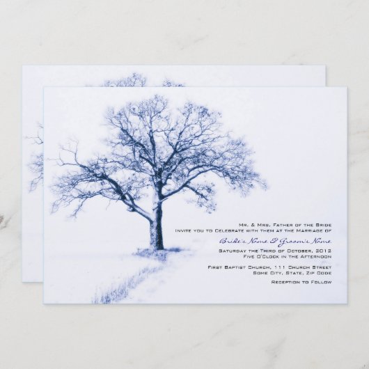 Invitations de mariage d'hiver bleu et blanc (Devant / Derrière)