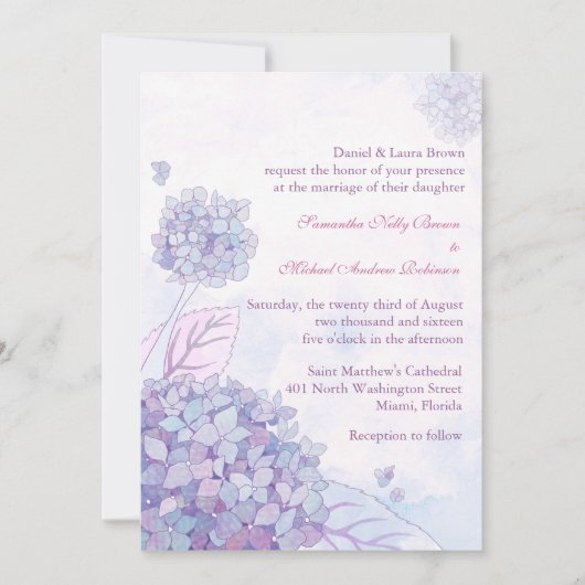 Invitations de mariage d'Hydrangea (Devant)