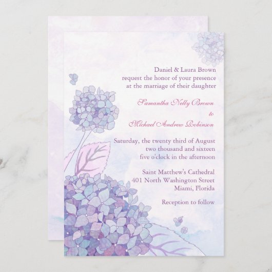 Invitations de mariage d'Hydrangea (Devant / Derrière)