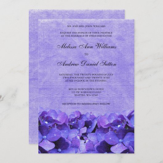 Invitations de mariage d'Hydrangea pourpre (Devant / Derrière)