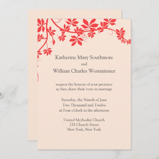 Invitations De Mariage D'Ivoire Et De Corail (Devant / Derrière)