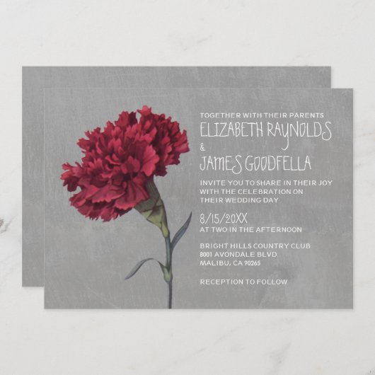 Invitations de mariage d'oeillet (Devant / Derrière)