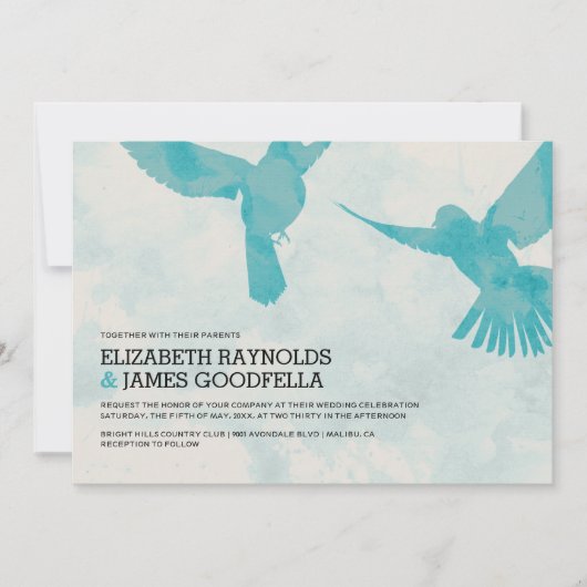 Invitations de mariage d'oiseaux bleus (Devant)