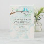 Invitations de mariage d'oiseaux bleus rustiques (Debout devant)