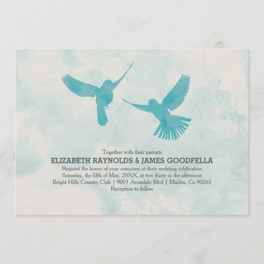 Invitations de mariage d'oiseaux bleus Vintages (Devant)