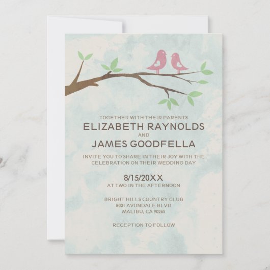 Invitations de mariage d'oiseaux rouges rustiques (Devant)