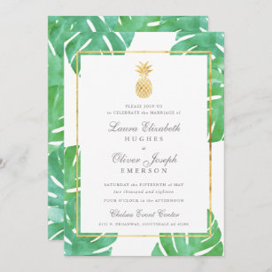 Invitations de mariage d'or à ananas tropical