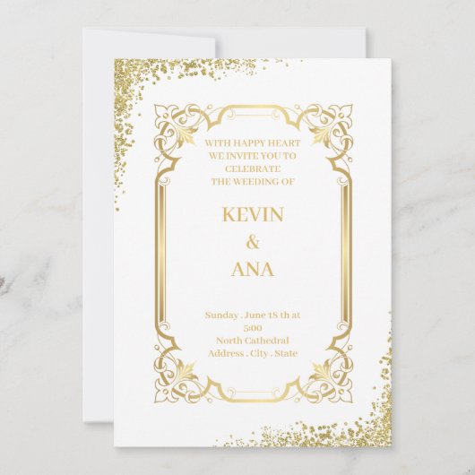 Invitations de mariage d'or sophistiquées (Devant)