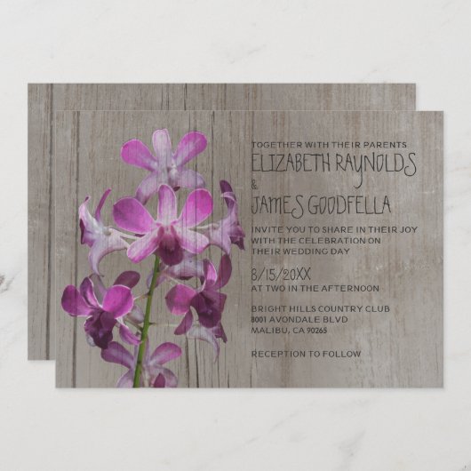Invitations de mariage d'orchidées rustiques (Devant / Derrière)