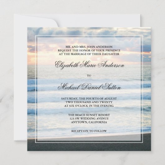 Invitations de mariage du coucher du soleil sur la (Devant)