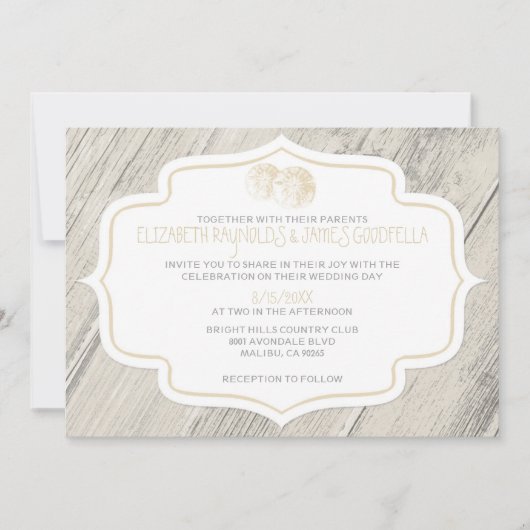 Invitations de mariage du dollar de sable de plage (Devant)