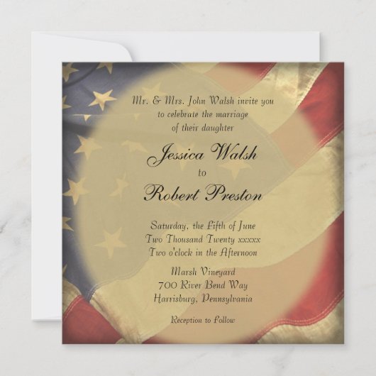 Invitations de mariage du drapeau américain (Devant)