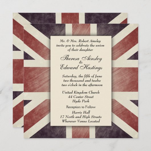 Invitations de mariage du drapeau britannique en d (Devant / Derrière)