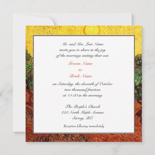 Invitations de mariage du parent de chambre (Devant)